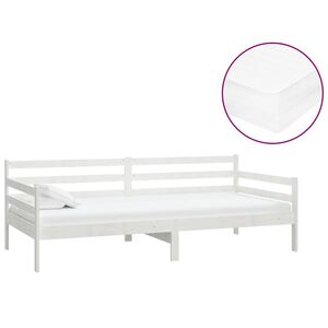 vidaXL Sof&aacute;-cama com colch&atilde;o 90x200 cm pinho maci&ccedil;o branco