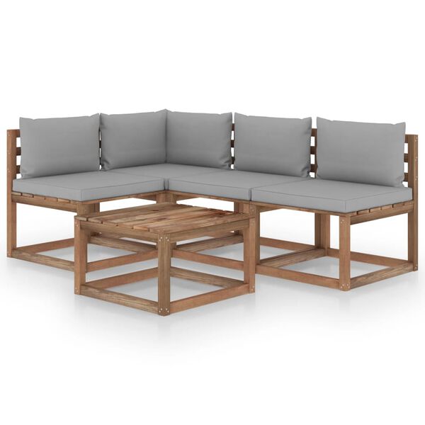vidaXL 5 pcs conjunto lounge de jardim c/ almofad&otilde;es cinzentos
