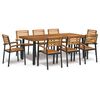 vidaXL Conj. jantar p/ jardim 9 pcs madeira de ac&aacute;cia maci&ccedil;a e metal