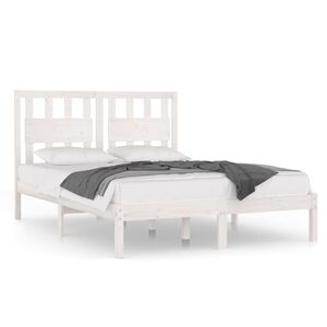 vidaXL Estrutura de cama king 150x200 cm pinho maci&ccedil;o branco