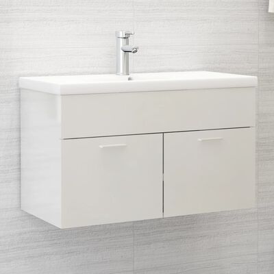 vidaXL Armário lavatório 80x38,5x46 cm contraplacado branco brilhante