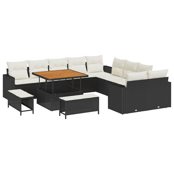 vidaXL Conjunto de Sof&aacute; de Jardim 17 pcs Preto e Creme vime PE