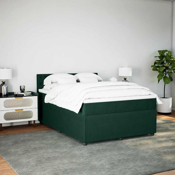 vidaXL Cama com molas/colch&atilde;o 160x200 cm veludo verde-escuro