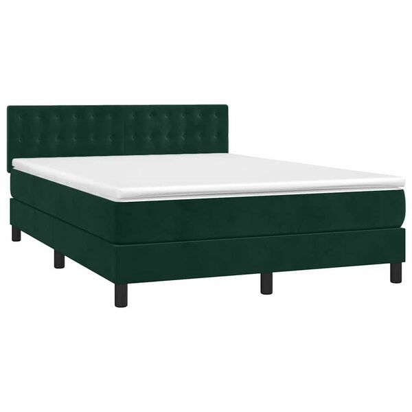 vidaXL Cama com molas/colch&atilde;o 140x190 cm veludo verde-escuro