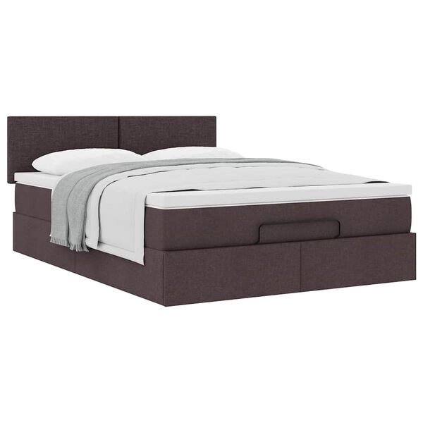 vidaXL Cama otomana com colch&atilde;o 140x190 cm tecido castanho escuro