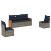 vidaXL Conjunto de sof&aacute; de jardim de 5 pe&ccedil;as com almofadas em rattan sint&eacute;tico cinza