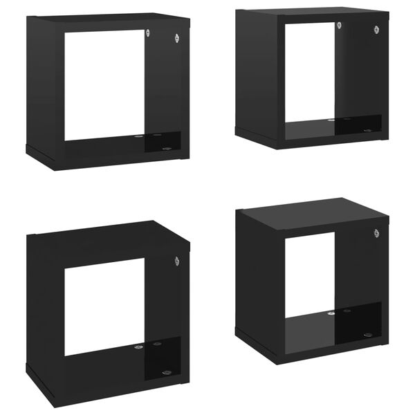 vidaXL Prateleiras parede forma de cubo 4 pcs 22x15x22 cm preto brilh.