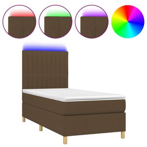 vidaXL Cama box spring c/ colch&atilde;o/LED 90x190 cm tecido castanho-escuro