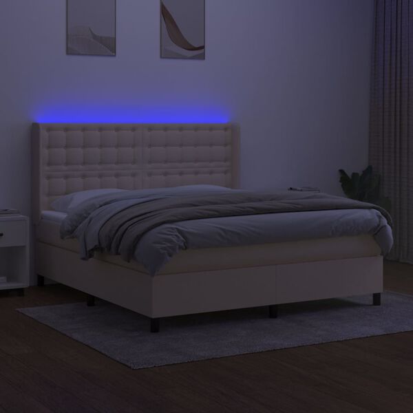 vidaXL Cama box spring c/ colch&atilde;o e LED 160x200 cm tecido cor creme