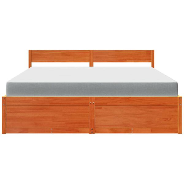 vidaXL Cama com gavetas e colch&atilde;o 180x200 cm pinho maci&ccedil;o castanho-mel