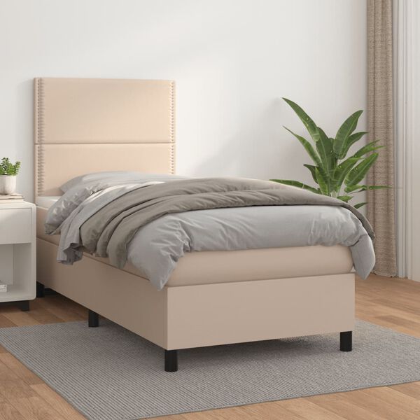 vidaXL Cama com molas/colchão 90x190 cm couro artificial cappuccino