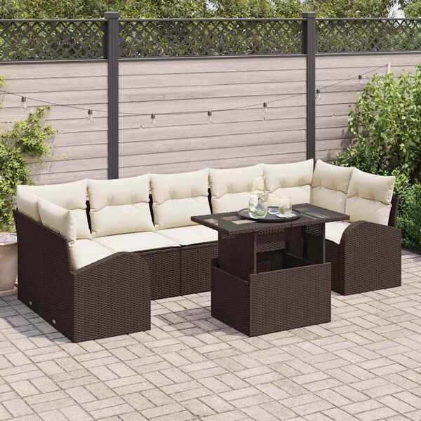 vidaXL Conjunto de Sof&aacute; de Jardim 8 pcs Castanho Rattan Sint&eacute;tico