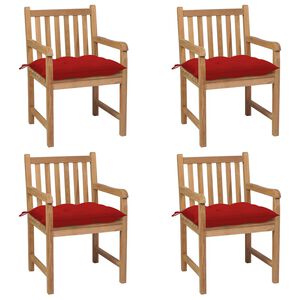 vidaXL Cadeiras de jardim c/ almofad&otilde;es vermelhos 4 pcs teca maci&ccedil;a