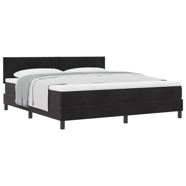vidaXL Cama Box com colch&atilde;o com cabeceira Preto 180 x 200 cm Veludo