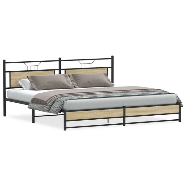 vidaXL Estrutura de cama sem colchão 193x201cm metal carvalho sonoma