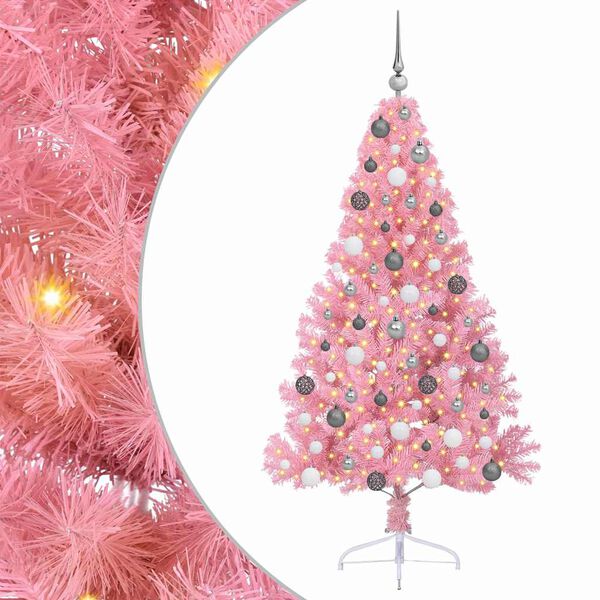 vidaXL &Aacute;rvore de Natal Artificial Pr&eacute;-iluminada Rosa 180 cm PVC