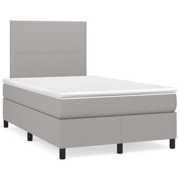 vidaXL Cama box spring c/ colch&atilde;o e LED 120x190 cm tecido cinza-claro