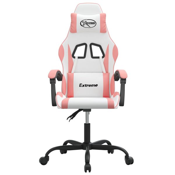 vidaXL Cadeira gaming couro artificial branco e rosa