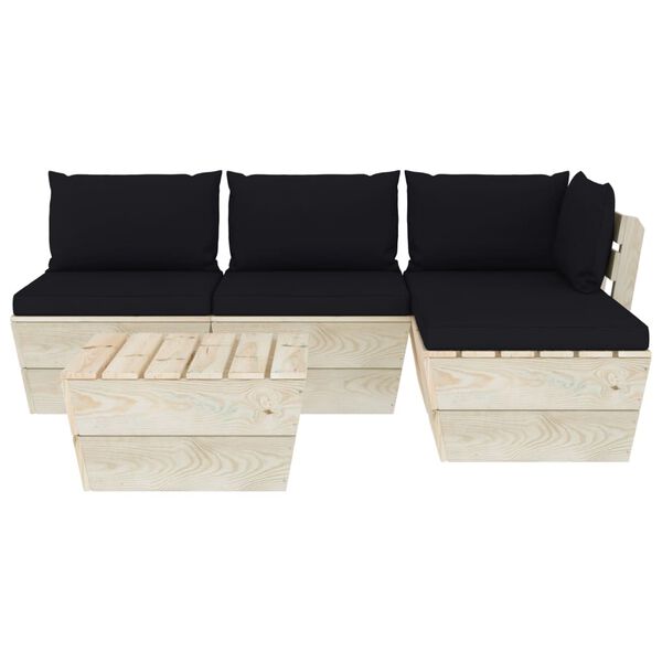vidaXL 5 pcs conjunto lounge de paletes + almofad&otilde;es madeira de abeto