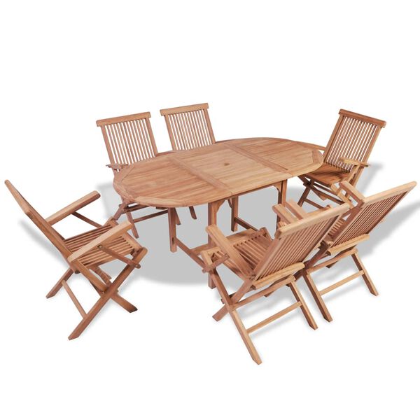 vidaXL Conjunto jantar p/ jardim com imperfei&ccedil;&otilde;es 7 pcs teca maci&ccedil;a