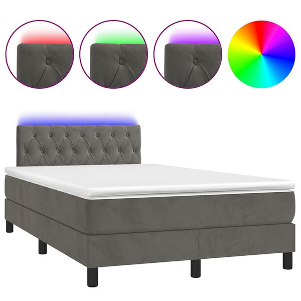 vidaXL Cama box spring colch&atilde;o LED 120x190cm couro artif. cinza-escuro