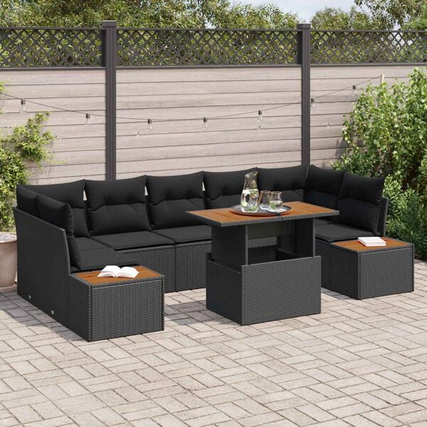 vidaXL Conjunto de Sof&aacute; de Jardim 8 pcs Preto Rattan Sint&eacute;tico