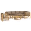 vidaXL 7 pcs conj. lounge jardim bambu c/ almofad&otilde;es cinza-acastanhado
