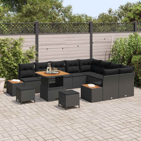 vidaXL Conjunto de Sof&aacute; de Jardim com almofada Preto Rattan Sint&eacute;tico