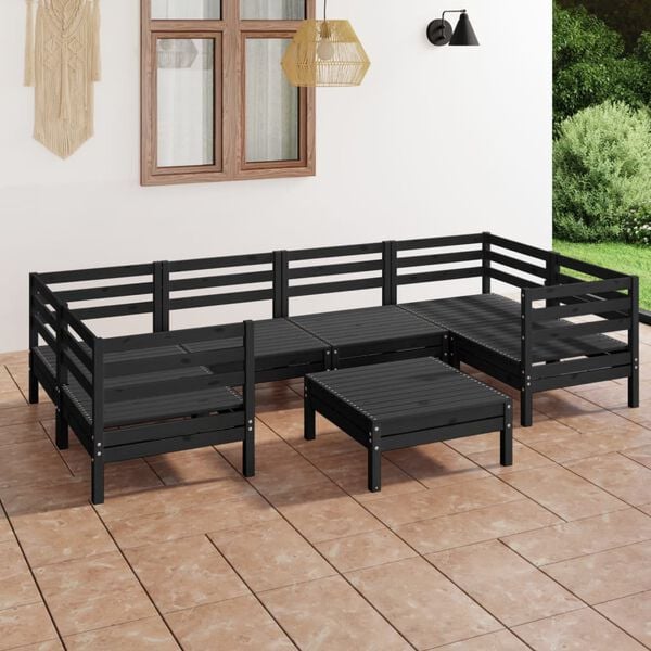 vidaXL 7 pcs conjunto lounge de jardim pinho maci&ccedil;o preto