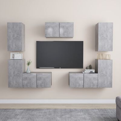 vidaXL 7 pcs conjunto de móveis de TV contraplacado cinzento cimento