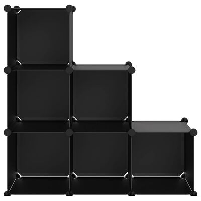 vidaXL Organizador de arrumação com 6 cubos PP preto