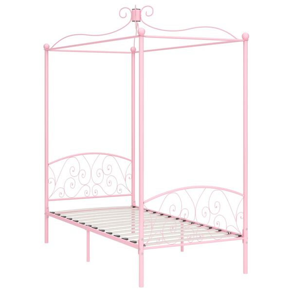 vidaXL Estrutura de cama com dossel 90x200 cm metal cor-de-rosa