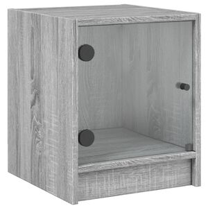 vidaXL Mesa de cabeceira c/ porta de vidro 35x37x42 cm cinzento sonoma