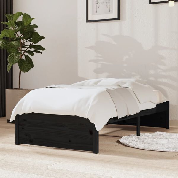 vidaXL Estrutura cama pequena solteiro 75x190 cm madeira maci&ccedil;a preto