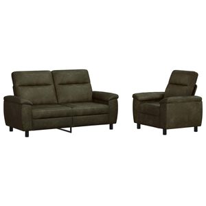 vidaXL Conjunto de Sof&aacute;s 2 pcs Verde Ex&eacute;rcito Couro Suede Sint&eacute;tico