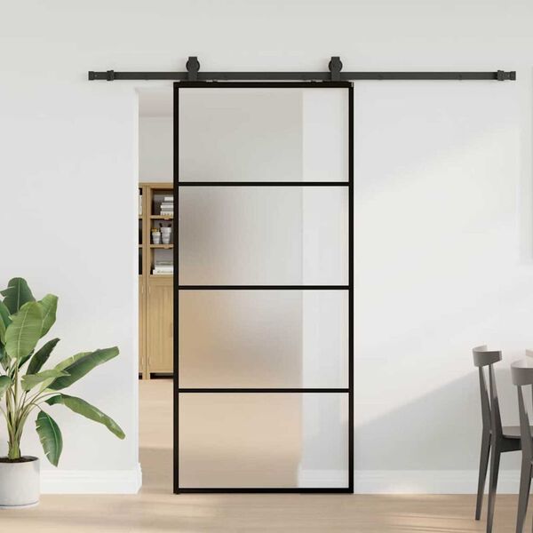 vidaXL Porta deslizante c/ conj. ferragens 90x205cm vidro ESG preto