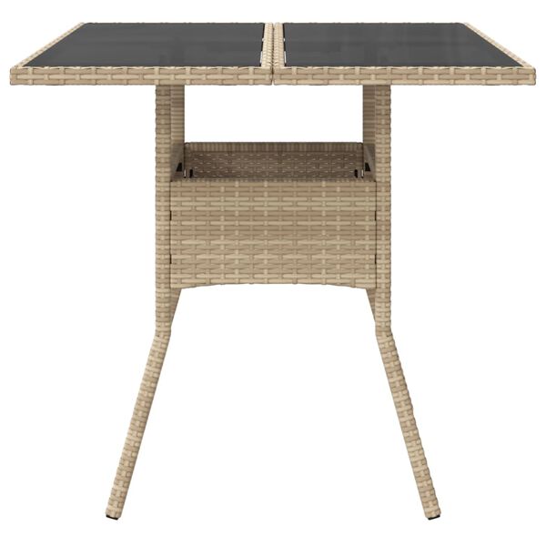 vidaXL Mesa de jardim com tampo de vidro 80x80x75 cm vime PE bege