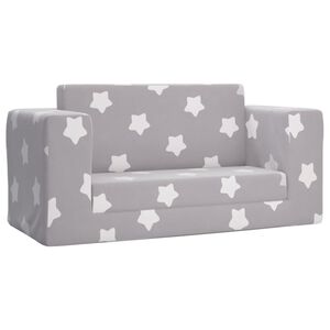 vidaXL Sof&aacute;-cama infantil 2 lugares c/ estrelas pel&uacute;cia cinzento-claro