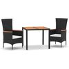 vidaXL 3 pcs conjunto de jantar p/ jardim c/ almofad&otilde;es vime PE preto