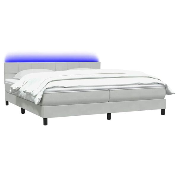 vidaXL Cama box spring c/ colch&atilde;o e LED 180x210 cm veludo cinzento-claro
