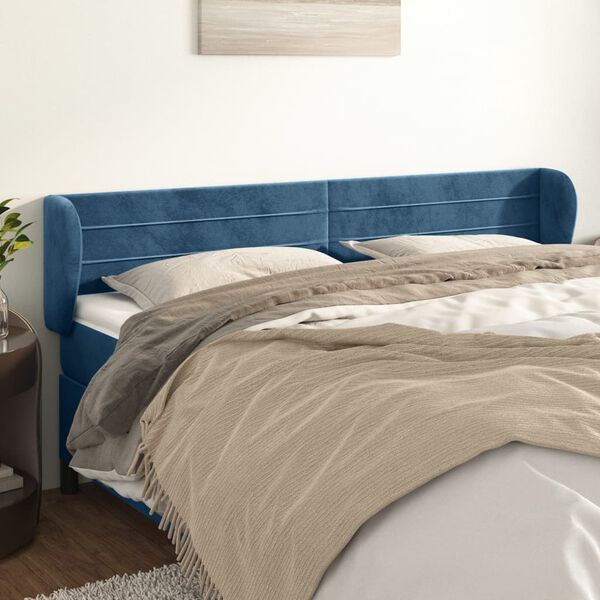 vidaXL Cabeceira de cama c/ abas veludo 183x23x78/88cm azul-escuro