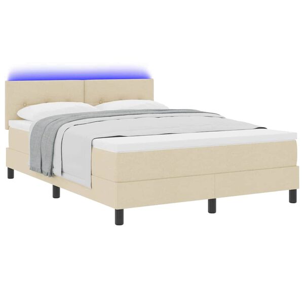 vidaXL Cama Box com colch&atilde;o com led Creme 140 x 190 cm tecido
