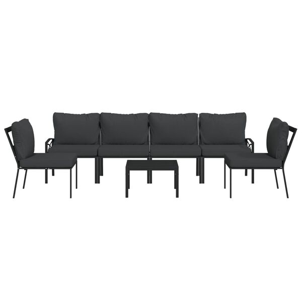 vidaXL 7 pcs conjunto lounge de jardim aço c/ almofadões cinzentos