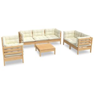 vidaXL 8 pcs conjunto lounge jardim c/ almofad&otilde;es creme pinho maci&ccedil;o