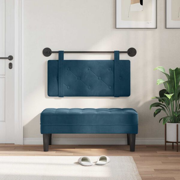 vidaXL Cabeceira Suspensa Montado na parede Azul 90 x 55 x 5 cm Veludo