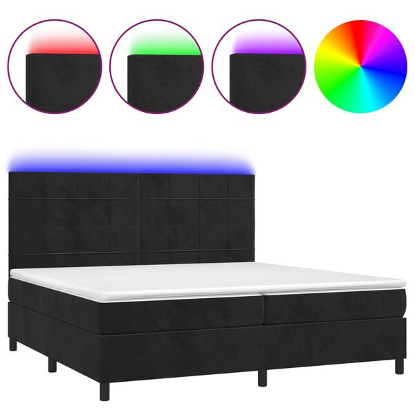 vidaXL Cama box spring c/ colch&atilde;o/LED 200x200 cm veludo preto
