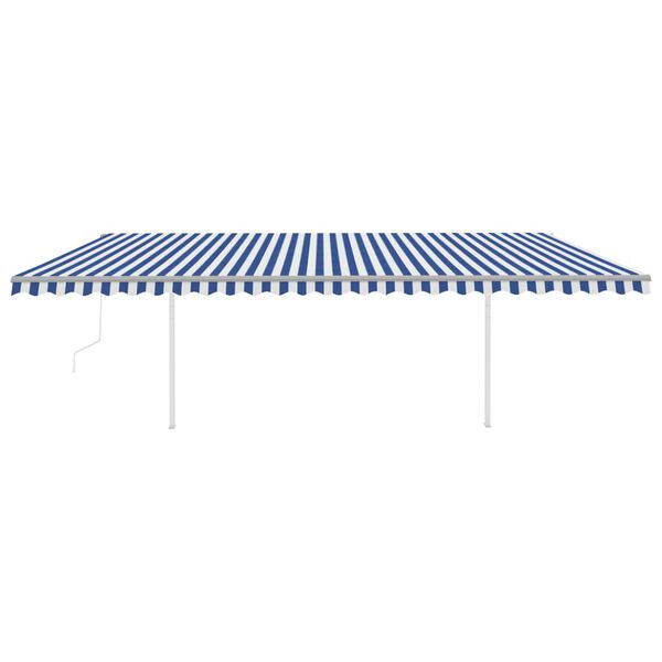 vidaXL Toldo retr&aacute;til autom&aacute;tico com postes 6x3,5 m azul e branco