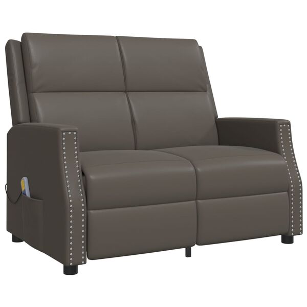 vidaXL Poltrona massagens 2 lug. reclinável couro artificial cinza
