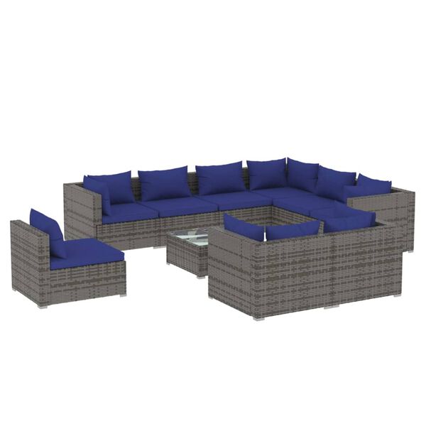 vidaXL 10 pcs conjunto lounge de jardim c/ almofadões vime PE cinzento