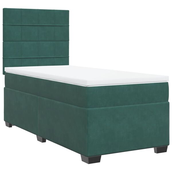 vidaXL Cama com molas/colchão 100x200 cm veludo verde-escuro